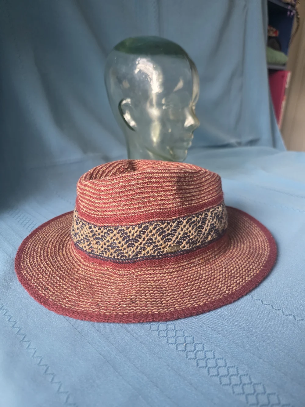 Old County Road Burgundy Woven Bohemian Panama / Fedora Hat OS